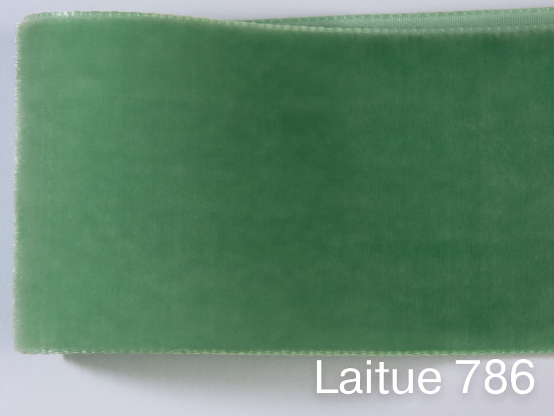 Swiss quality velvet ribbon. 4 light green tones with delicately shimmering depth of color in 7 widths. Free of harmful substances.