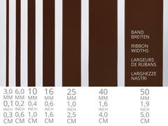 Ruban satin double face de qualité suisse. 7 nuances de brun avec une profondeur de couleur délicatement chatoyante en 7 largeurs. Sans substances nocives.