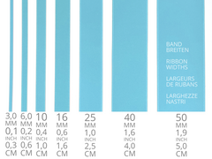 Doubleface satin ribbon in Swiss quality. 7 shades of light blue with a delicate shimmering depth of color in 7 widths. Pollutant-free.