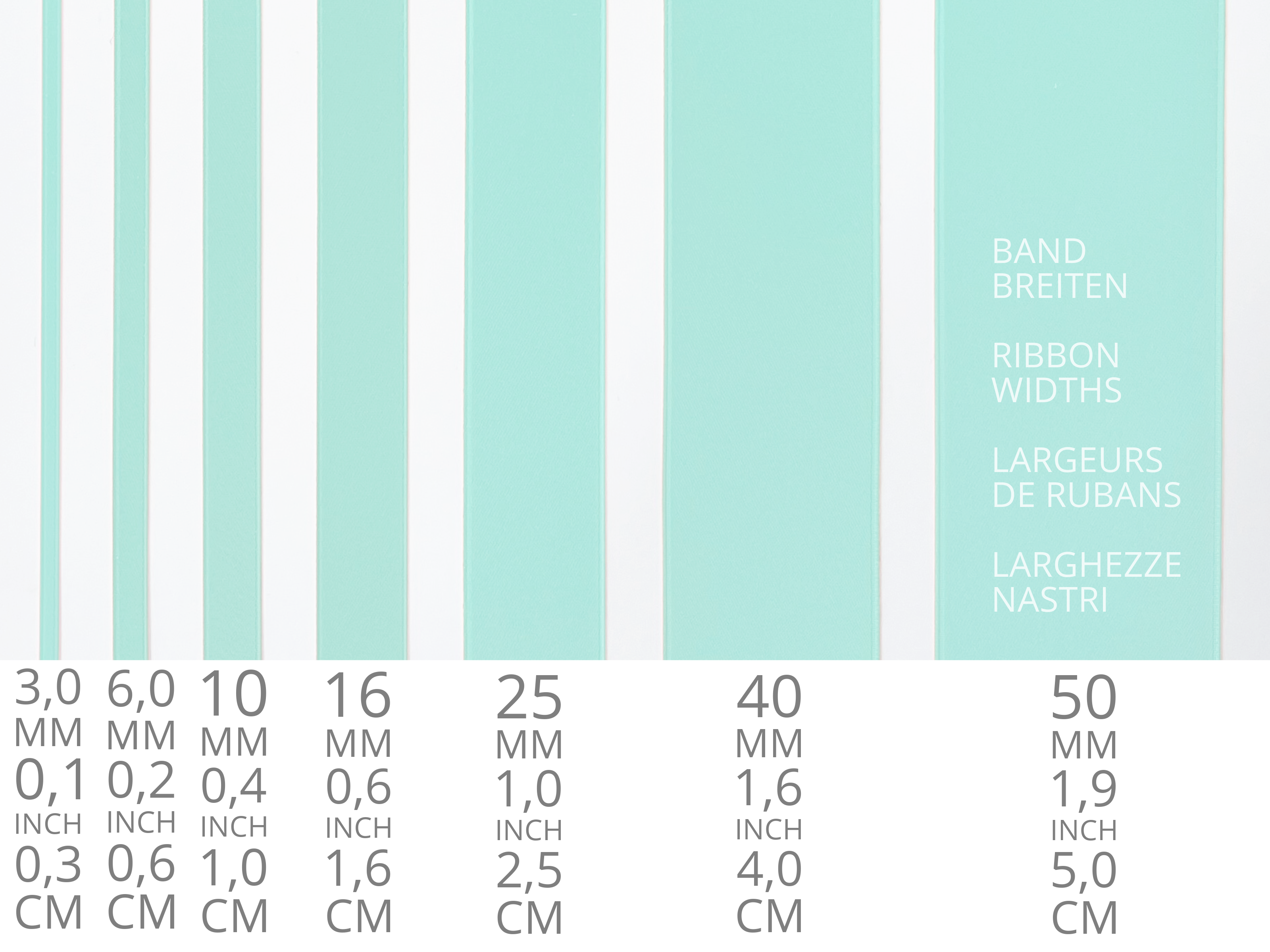 Satin ribbon light pastel in 13 widths and 100 more colors