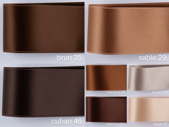 Satin ribbon for bow belts. 7 shades of brown with delicately shimmering depth of color in 3 widths. Free of harmful substances.