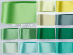 Satin ribbon for bow belts. 24 shades of green with delicately shimmering depth of color in 3 widths. Free of harmful substances.