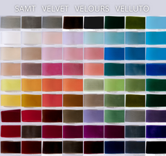 Color samples of our velvet ribbons in over 70 colors