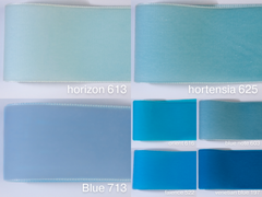 Swiss quality velvet ribbon. 7 light blue tones with delicately shimmering depth of color in 7 widths. Free of harmful substances.