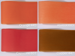 Swiss quality velvet ribbon. 4 shades of orange with a delicately shimmering depth of color in 7 widths. Free of harmful substances.