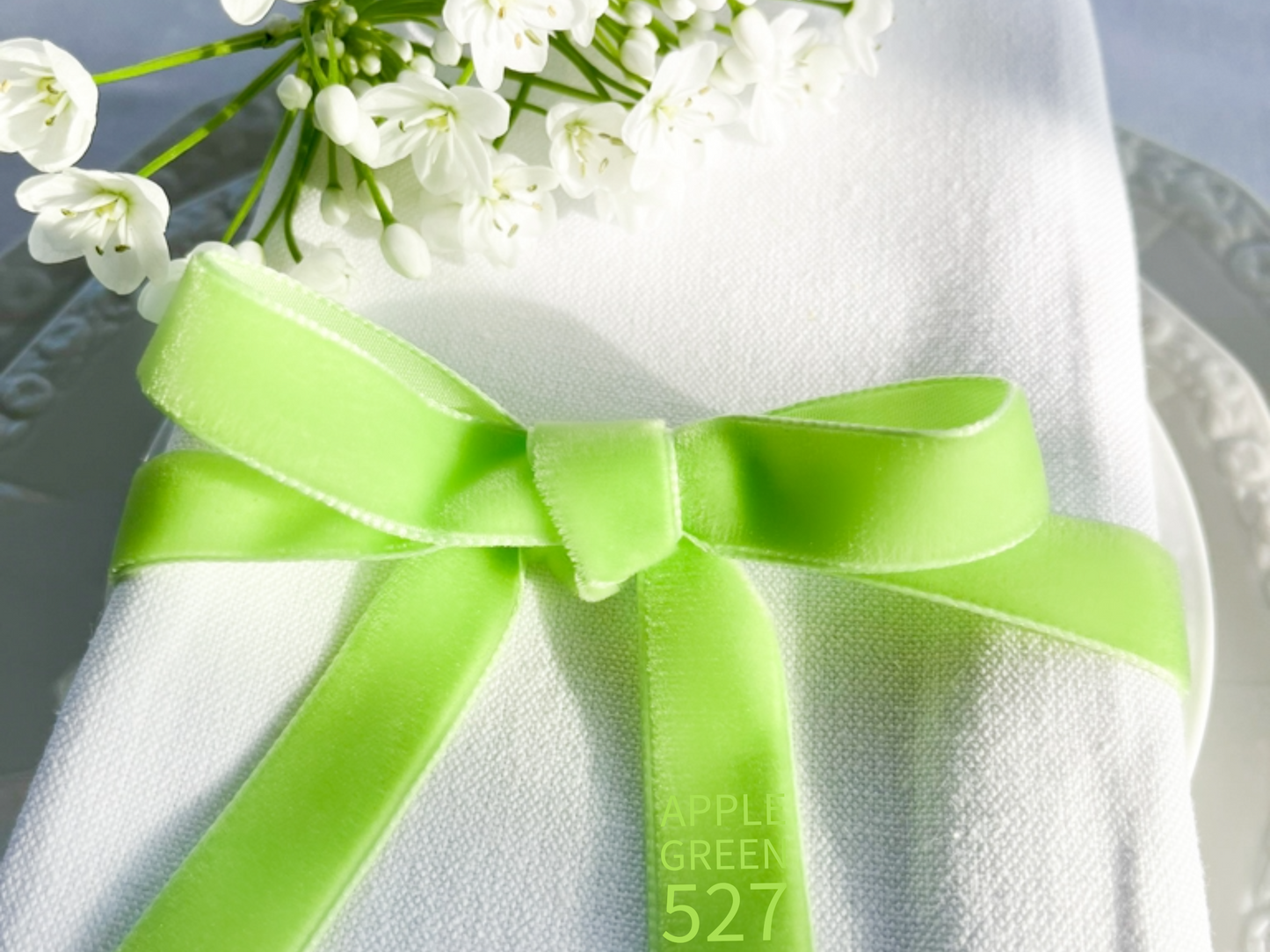 Nastro di velluto di qualità svizzera. 4 tonalità di verde chiaro con profondità di colore delicatamente scintillante in 7 larghezze. Privo di sostanze nocive.