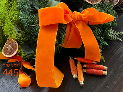Swiss quality velvet ribbon. 4 shades of orange with a delicately shimmering depth of color in 7 widths. Free of harmful substances.
