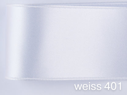 Doubleface Satinband in Schweizer Qualität. 7 Weißtöne mit zart schimmernder Farbtiefe in 7 Breiten. Schadstofffrei
