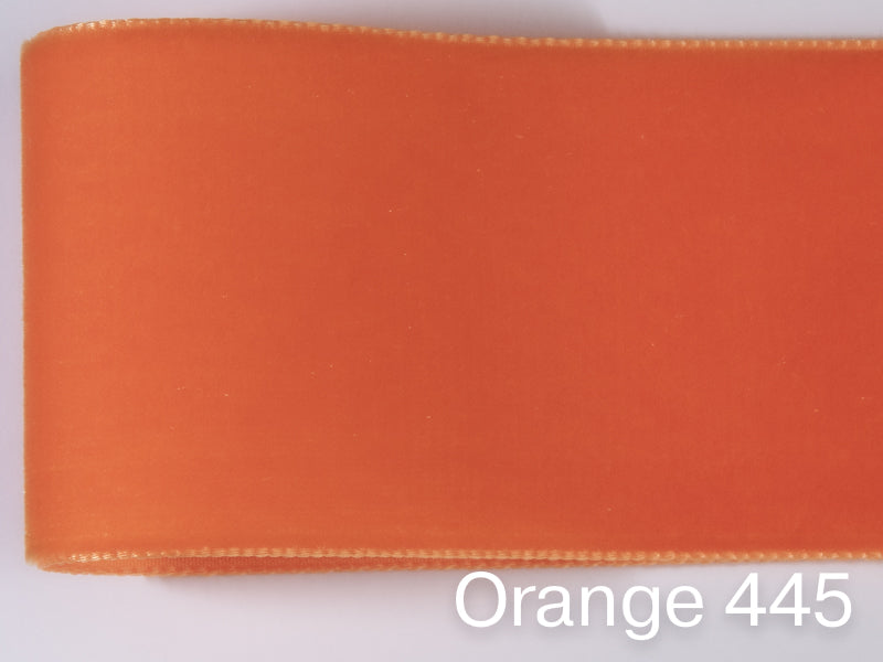 Swiss quality velvet ribbon. 4 shades of orange with a delicately shimmering depth of color in 7 widths. Free of harmful substances.