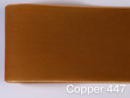 Swiss quality velvet ribbon. 4 shades of orange with a delicately shimmering depth of color in 7 widths. Free of harmful substances.