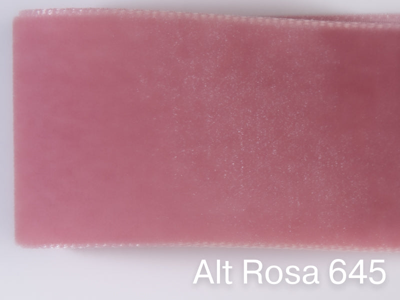 Swiss quality velvet ribbon. 10 shades of pink with a delicately shimmering depth of color in 7 widths. Free of harmful substances.