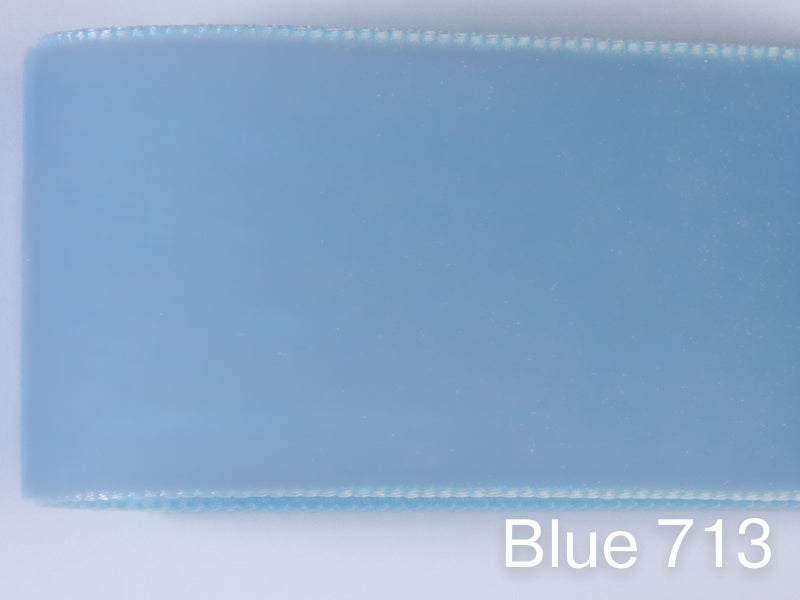 Swiss quality velvet ribbon. 7 light blue tones with delicately shimmering depth of color in 7 widths. Free of harmful substances.