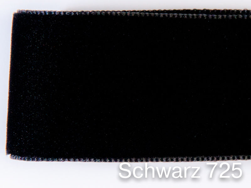 Edles Samtband in Schweizer Qualität. 7 Schwarztöne mit zart schimmernder Farbtiefe in 4 Breiten. Schadstofffrei