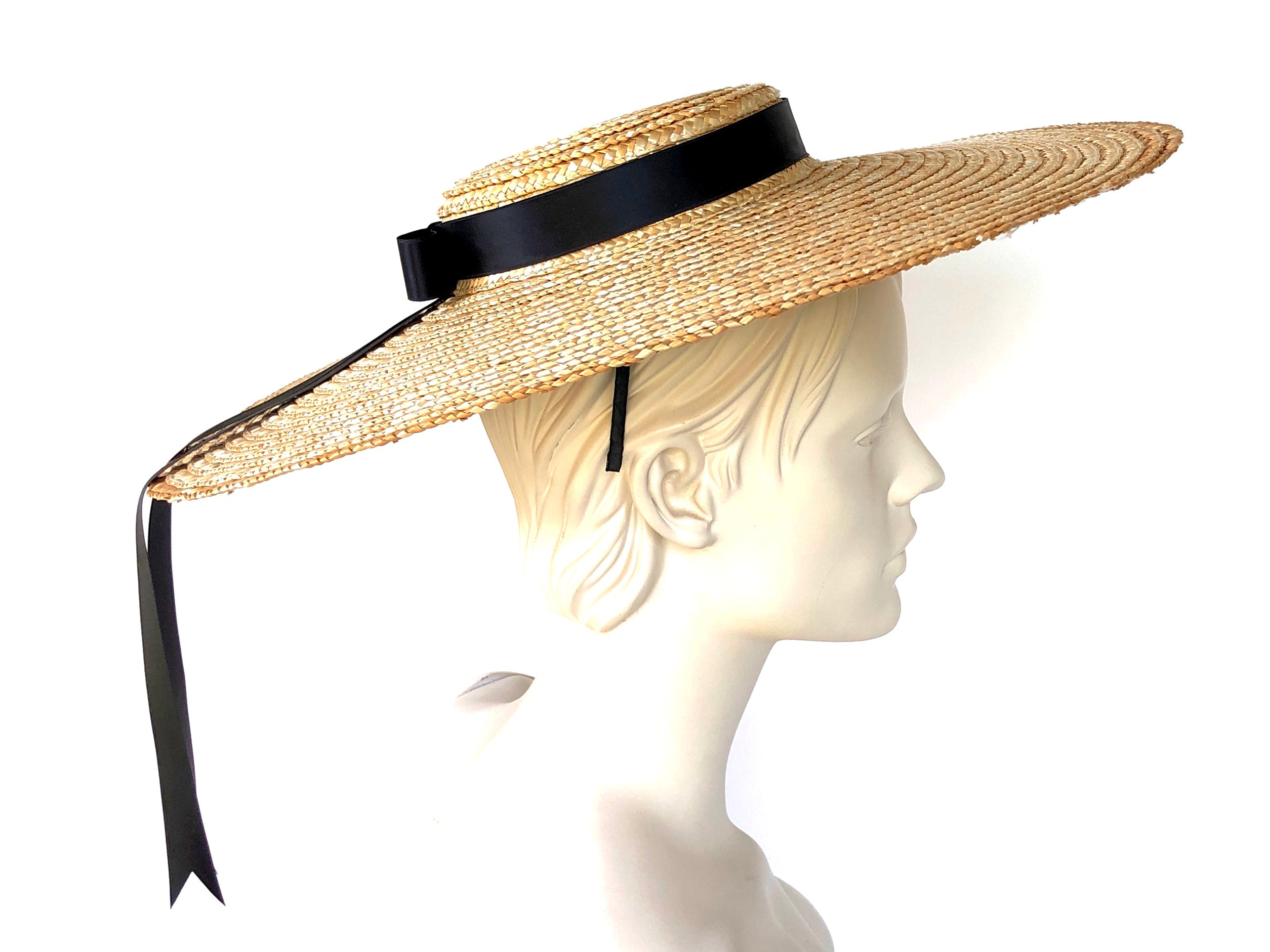 STRAW HAT - FRENCH BÉRGERE VINTAGE STYLE SUMMER HAT WITH A WIDE BRIM AND A BOW