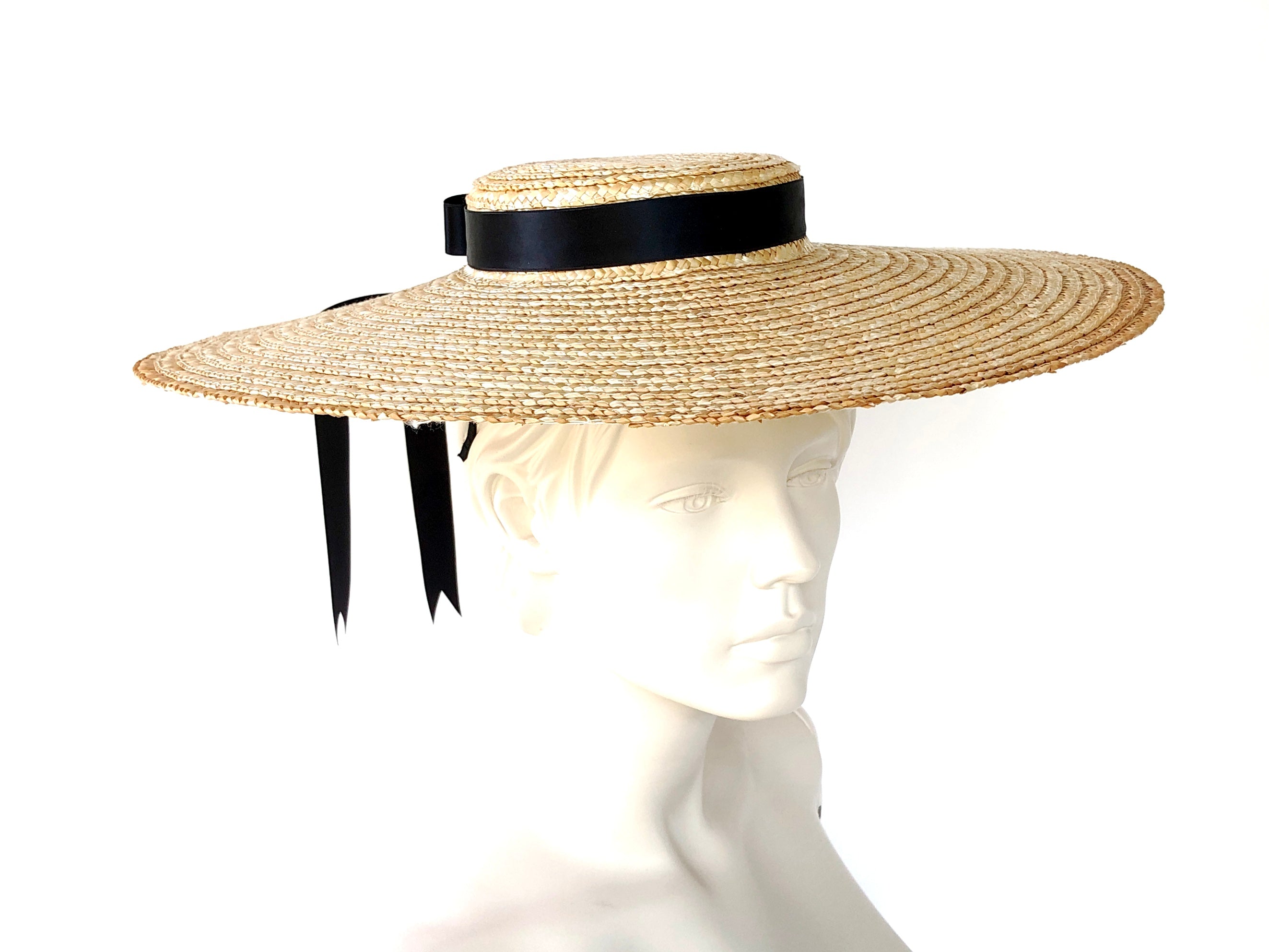 STRAW HAT - FRENCH BÉRGERE VINTAGE STYLE SUMMER HAT WITH A WIDE BRIM AND A BOW