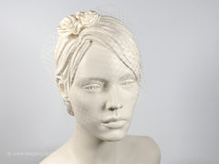 BIRDCAGE - BRIDAL VEIL HEADDRESS WITH ROSES IN SHADES OFF WHITE, CREME, IVORY AND CHAMPAGNE