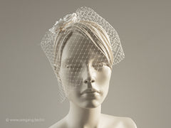 BIRDCAGE - BRIDAL VEIL HEADDRESS WITH ROSES IN SHADES OF WHITE, CREME, IVORY AND CHAMPAGNE