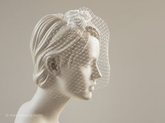 BIRDCAGE - BRIDAL VEIL HEADDRESS WITH ROSES IN SHADES OF WHITE, CREME, IVORY AND CHAMPAGNE