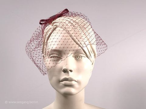 BIRDCAGE - VEIL HEADDRESS IN SHADES LIKE RUBY RED AND DARK RED, ROUGE AND BORDEAUX TONES