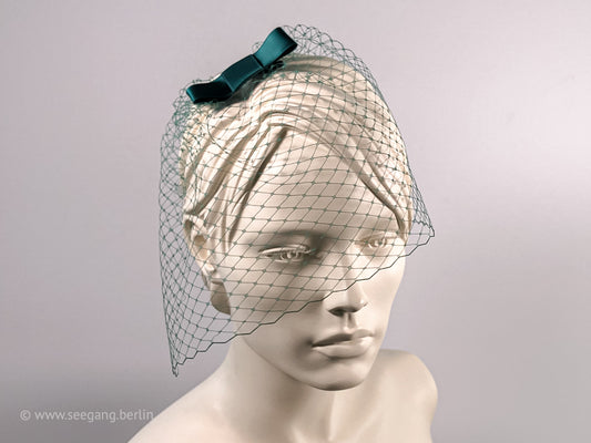 BIRDCAGE - VEIL HEADDRESS IN SHADES LIKE DARK GREEN, SAGE AND PETROL TONES