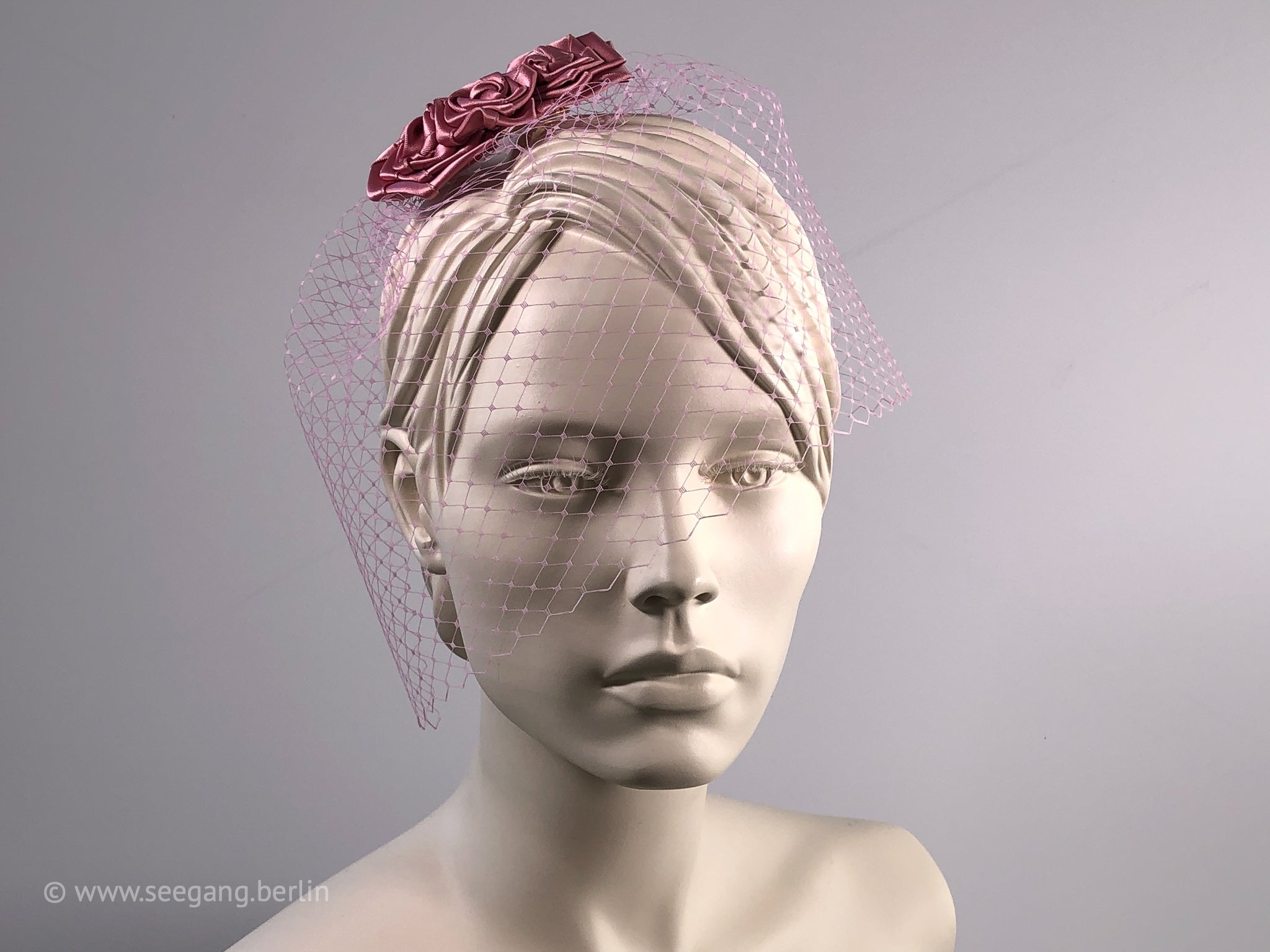 BIRDCAGE - VEIL HEADDRESS WITH ROSES IN CARDINAL VALENTINES RED