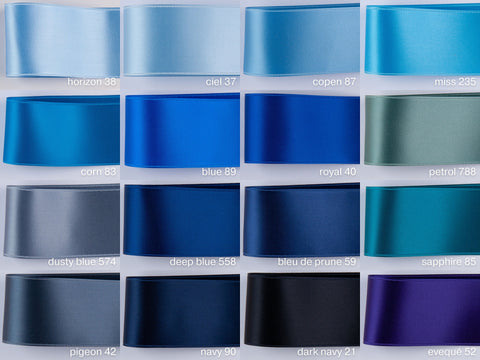 Satinband Hellblau, Blau, Babyblau in den Breiten 25, 40, 50 mm. Für Taufe, Schneidern, Basteln, Dekorieren. Schweizer Qualität, 100 Farben.