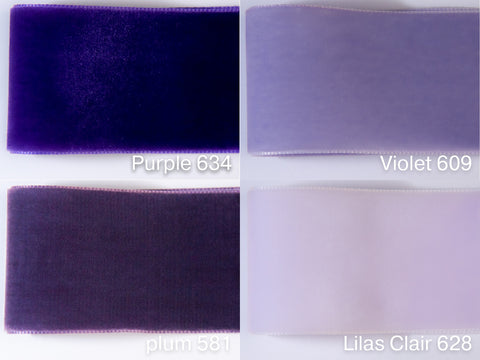 Ruban de velours violet 22, 36, 50 mm de large pour la couture, cadeaux, décoration, couronnes, bricolage. Qualité suisse en 72 couleurs !