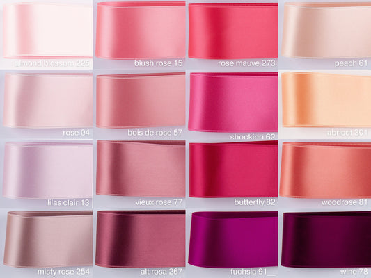 Ruban de satin rose, magenta. Largeurs 25, 40, 50 mm. 100 couleurs, qualité suisse. Pour la couture, le bricolage, la décoration, couronnes!