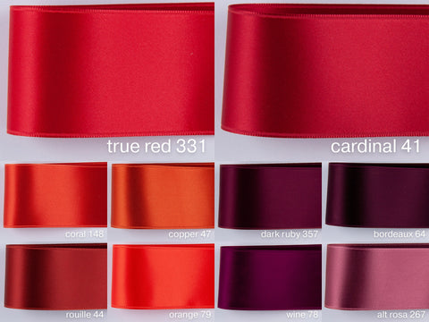 Red Satin ribbon. Widths 1, 1.6 & 2 inch. Swiss quality in 100 colors. For tailoring, quilting, decoration, floristry, wreaths, gifts, DIY!
