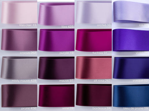 Satin ribbon, Purple, Violet, For tailoring, crafts, decorating, wreaths, floristry. Swiss quality in 100 colors. Widths 1, 1.6 and 2 inch.