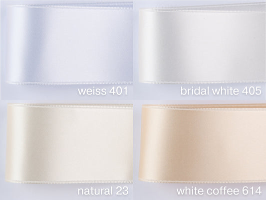Satin ribbon, white, ivory, cream, 100 colors. For sewing, decoration, wedding, baptism, wreaths, floristry! Widths 1 inch, 1.6 inch, 2 inch