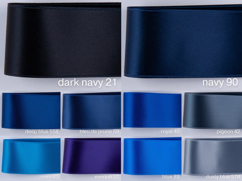 Satin ribbon in Blue, Navy, Pigeon and other 100 shades for tailoring, crafts, decoration, floristry in swiss quality! Widths 1, 1.6, 2 inch
