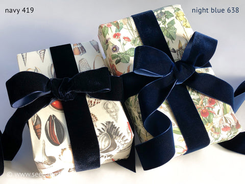 Dark Blue velvet ribbon. Swiss quality in 72 colors each in 4 widths for sewing, Christmas and Easter decorations, wreaths and bouquets, DIY