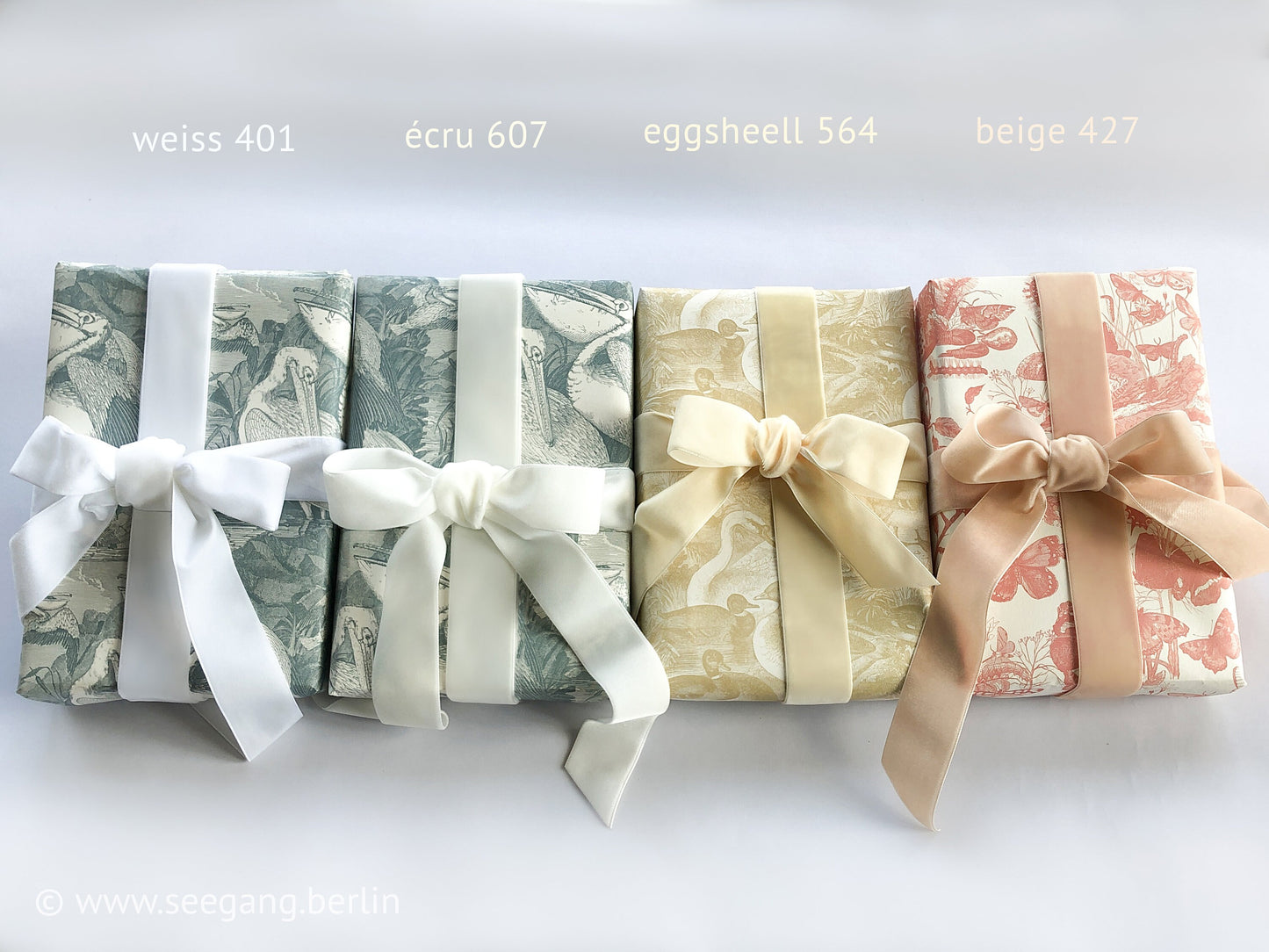 Swiss quality velvet ribbon. 7 shades of white with delicately shimmering color depth in 7 widths. Free of harmful substances.