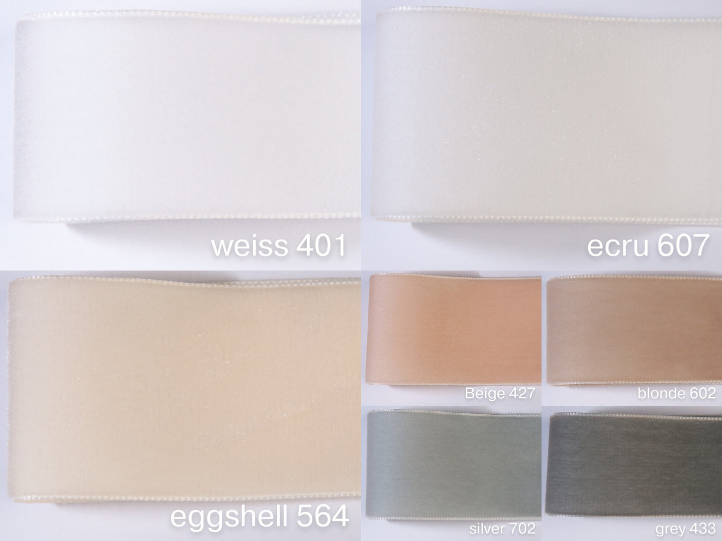 Ceinture en velours avec noeud parfait en blanc, blanc cassé, ivoire, crème. 72 couleurs en 3 largeurs. Qualité suisse pour robes, dirndl, tabliers