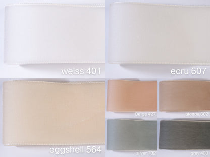 Ceinture en velours avec noeud parfait en blanc, blanc cassé, ivoire, crème. 72 couleurs en 3 largeurs. Qualité suisse pour robes, dirndl, tabliers