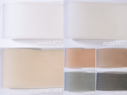 Samtgürtel mit perfekter Schleife in Weiß, Off-White, Ivory, Creme. 72 Farben in 3 Breiten. Schweizer Qualität für Kleider, Dirndl, Schürzen