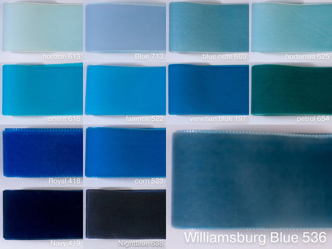 Ruban velours Navy, bleu nuit, bleu foncé, bleu pigeon. 4 largeurs, 72 couleurs en qualité suisse pour la couture, les galons, Pâques.