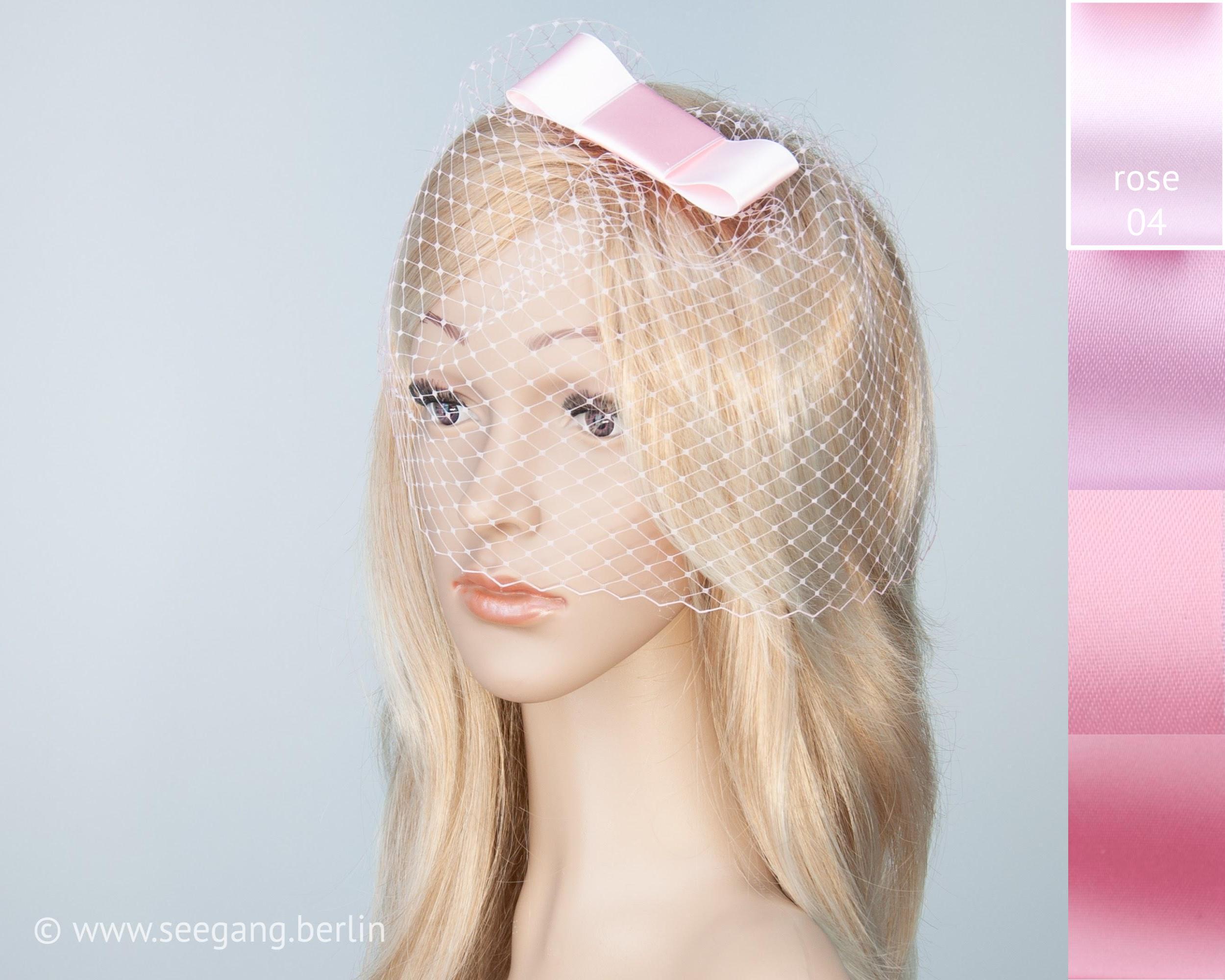 BIRDCAGE FASCINATOR - HEADDRESS WITH A VEIL AND A BOW IN SHOCKING HOT CHERRY PINK © Seegang Berlin
