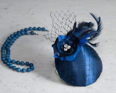 FASCINATOR - DEEP BLUE BASE WITH A FLOWER AND 3 BIG RHINESTONES © Seegang Berlin