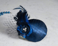 FASCINATOR - DEEP BLUE BASE WITH A FLOWER AND 3 BIG RHINESTONES © Seegang Berlin