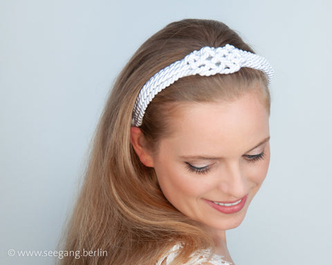HAIR CIRCLET - BRIDAL HAIR ACCESSORY FROM CORDS WITH A SAILORS KNOT IN WHITE OR CREME COLOUR © Seegang Berlin
