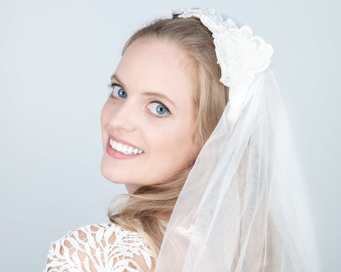 HAIR CIRCLET - BRIDAL HEADBAND MADE FROM LACE IN CREME COLOUR © Seegang Berlin