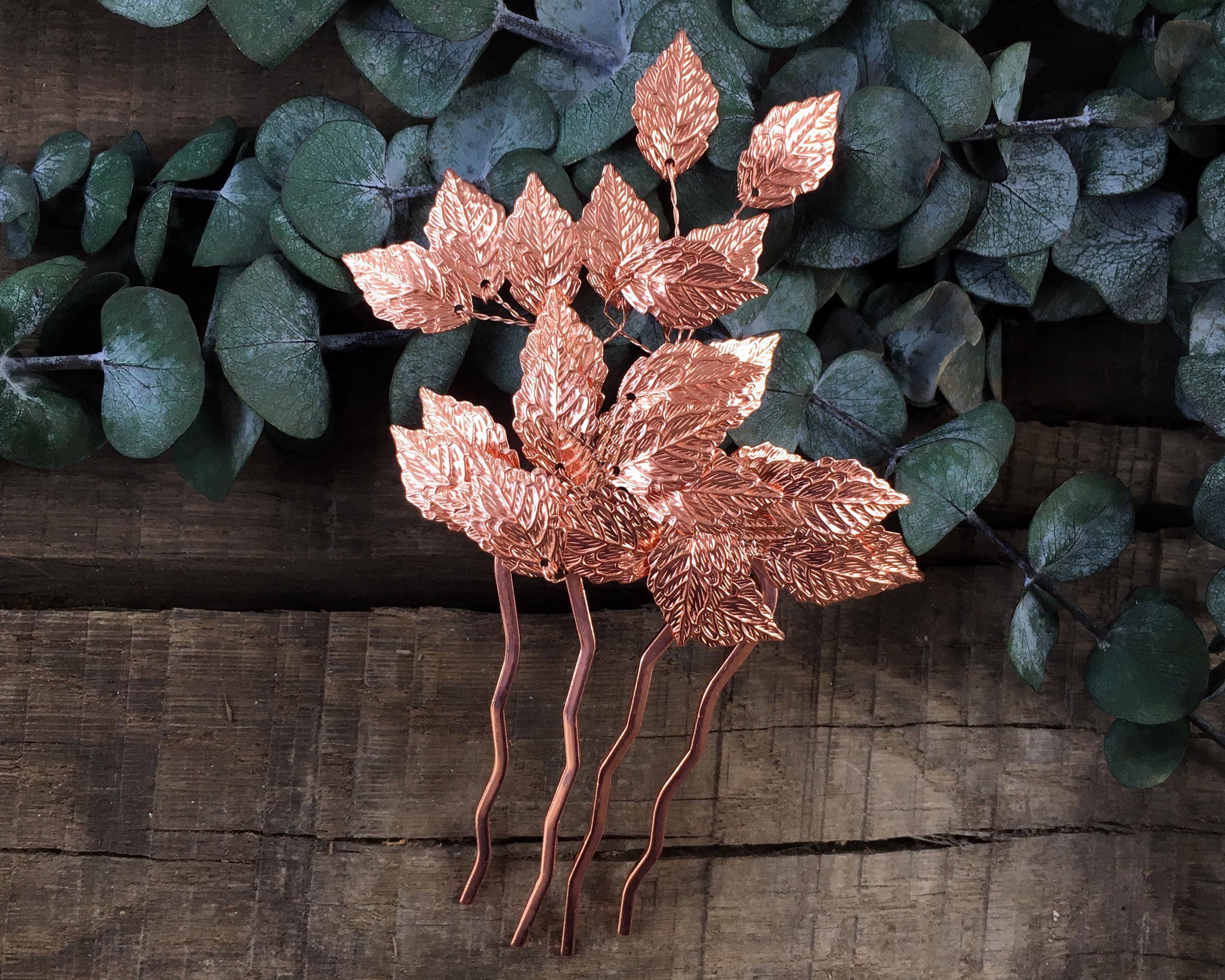 HAIR COMB - BRIDAL JEWELLERY WITH LEAFS IN ROSÉ GOLD © Seegang Berlin