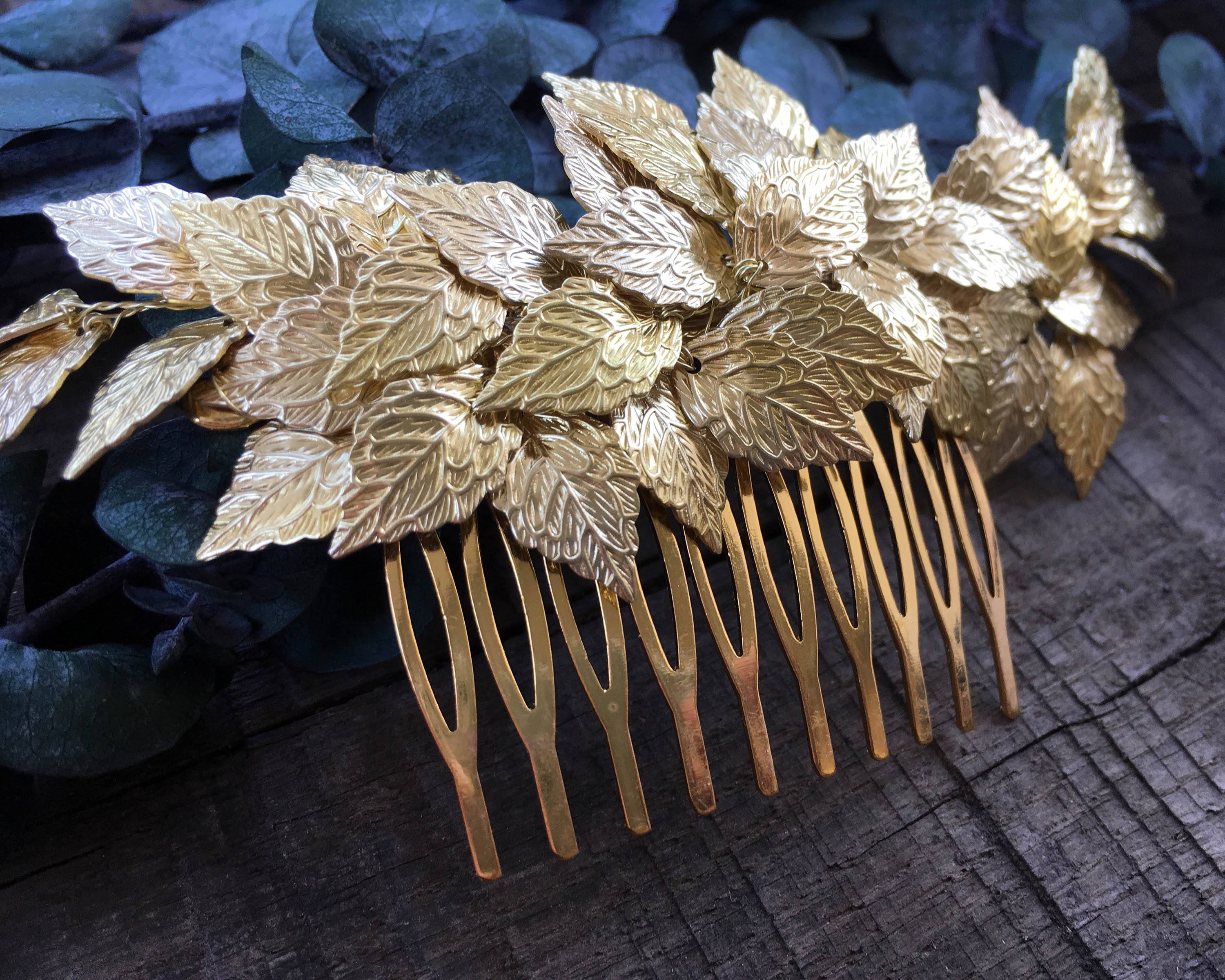 HAIR COMB - BRIDAL JEWELRY IN GOLDEN COLOR, FAIRY LEAFS © Seegang Berlin