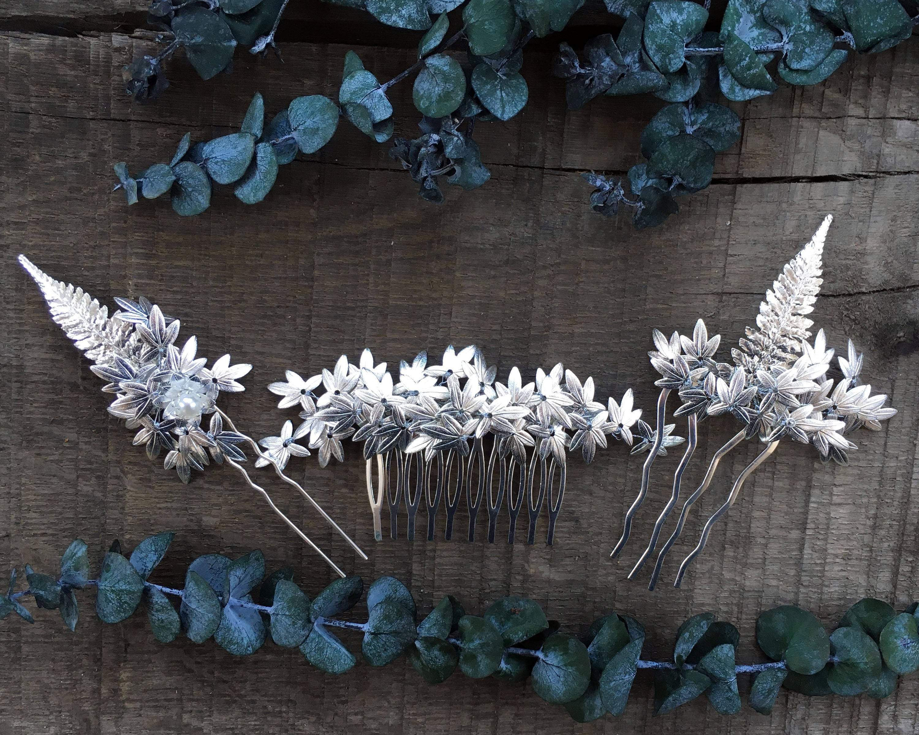 HAIR COMBS SET - BRIDAL JEWELLERY WITH LEAFS FOR THE FAIRY BRIDE © Seegang Berlin