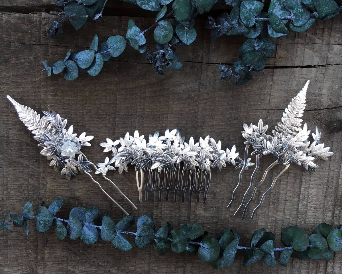 HAIR COMBS SET - BRIDAL JEWELLERY WITH LITTLE LEAFS IN SILVER COLOUR © Seegang Berlin